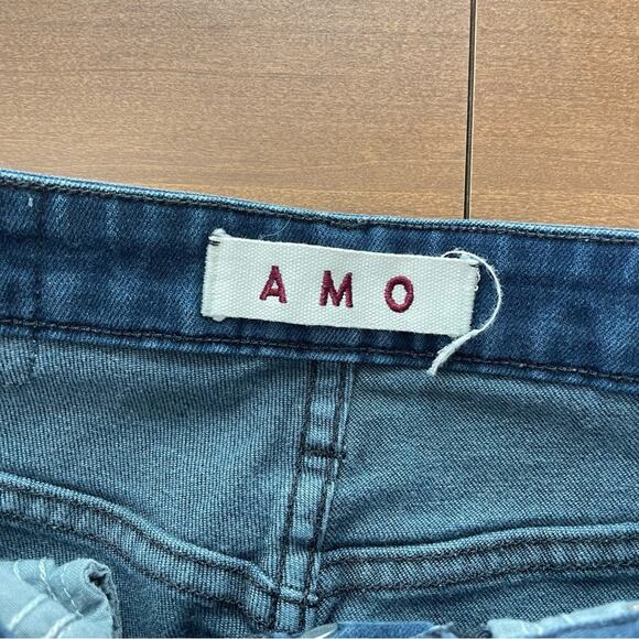 AMO Women’s Dark Wash Babe Jeans Eclipse Denim Raw Hem High Rise Blue Button Fly - Picture 9 of 11